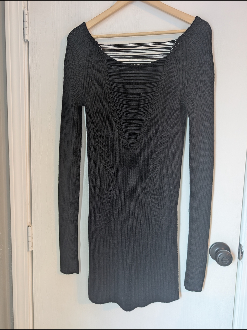 Kenneth Cole Black Long-Sleeve Knit Dress with Ladder V-Back Detail